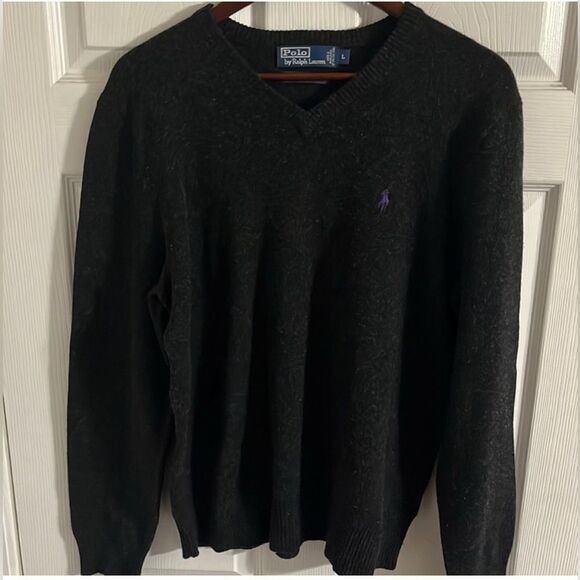 Polo by Ralph Lauren dark slate gray 100% lambs wool sweater Size Large - Picture 1 of 8